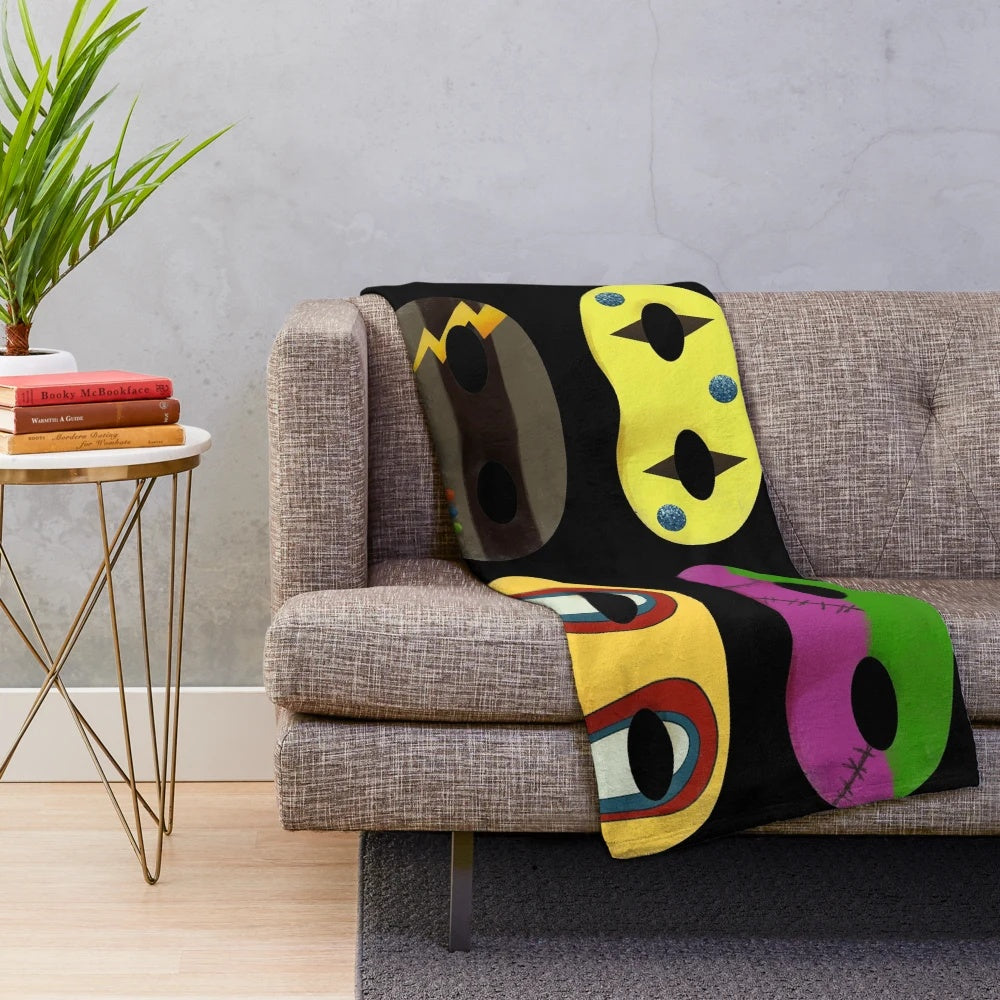 Music-inspired plush blanket with MCR and punk design