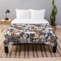 Soft, plush dog-patterned blanket with various dog breeds