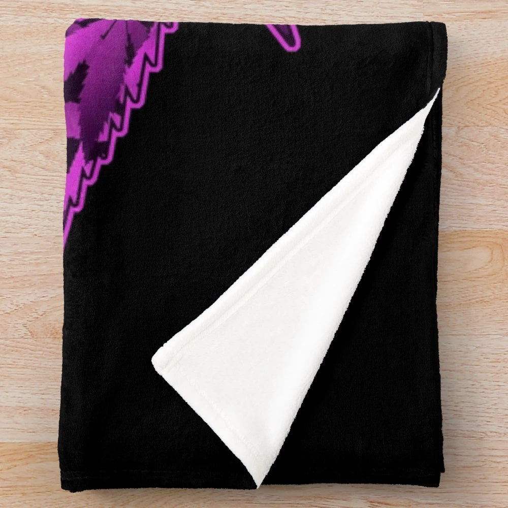 Purple plush blanket with cannabis graphic design