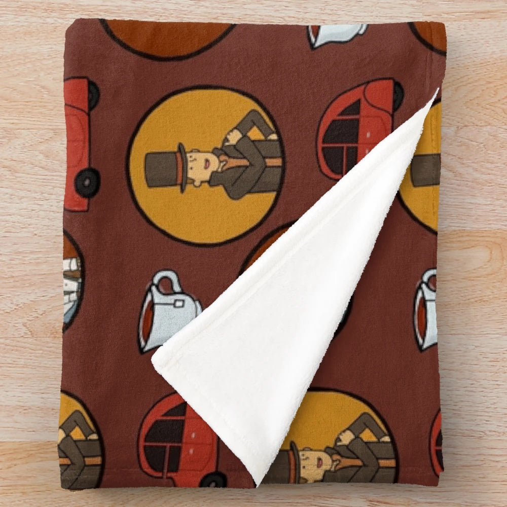 Cozy puzzle duo plush blanket featuring Professor Layton characters