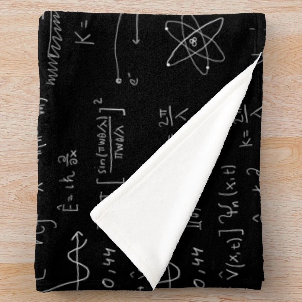 Quantum physics themed plush blanket with scientific equations and formulas