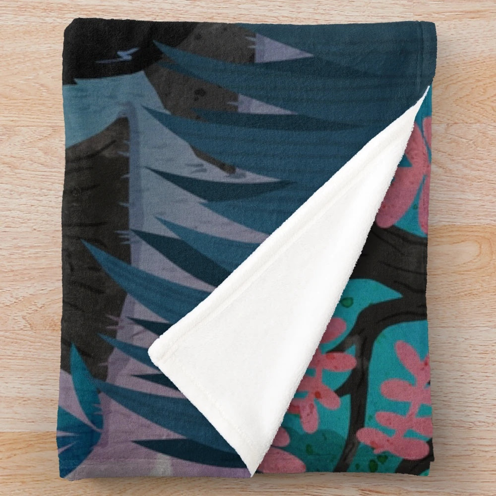 Watercolor-inspired plush blanket featuring a cute rabbit and forest scene