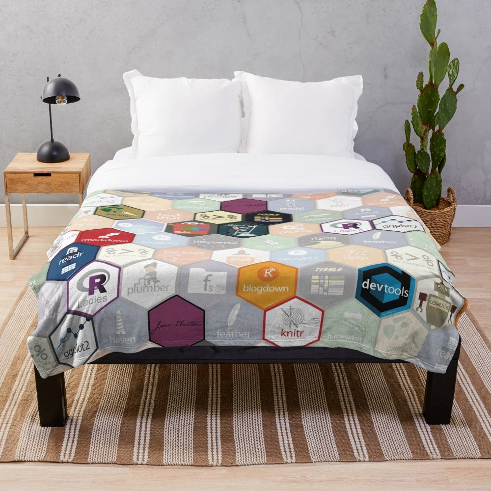 Soft and plush blanket with a large hexagon design, perfect for R programming and data visualization fans.