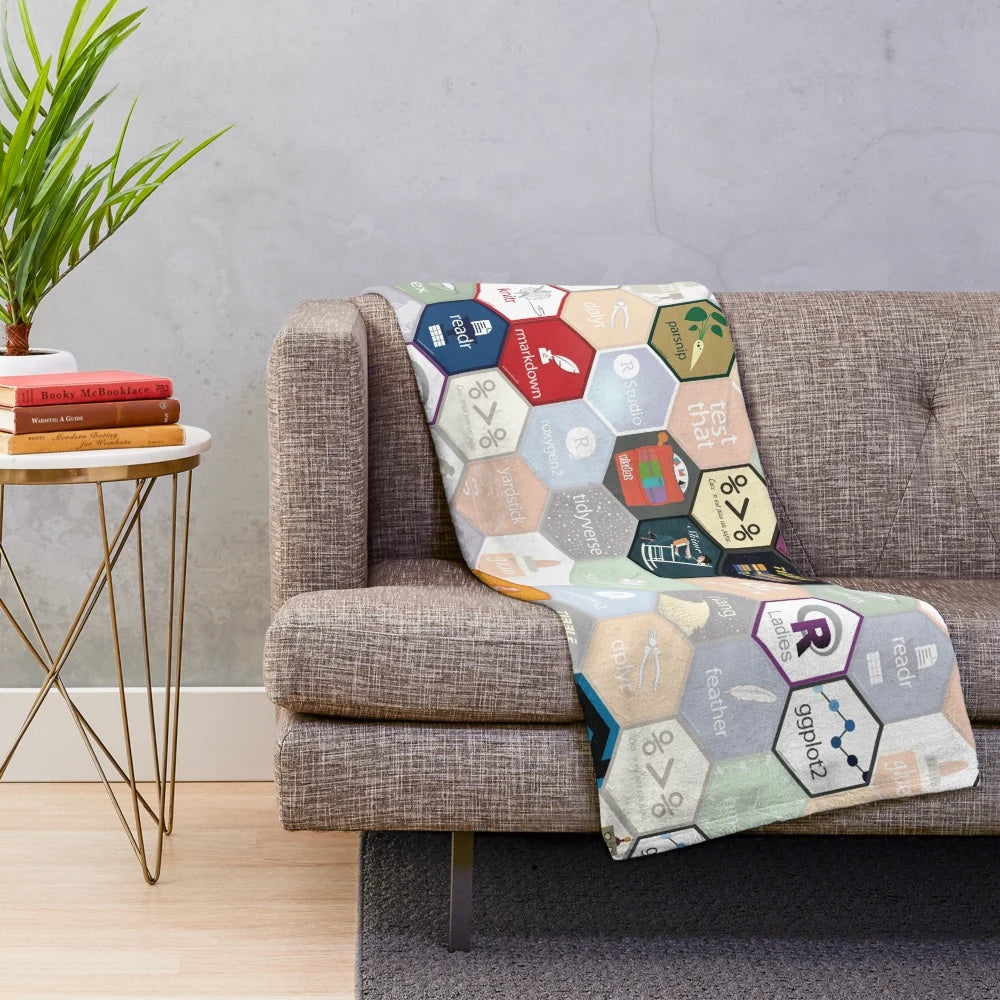 Soft and plush blanket with a large hexagon design, perfect for R programming and data visualization fans.