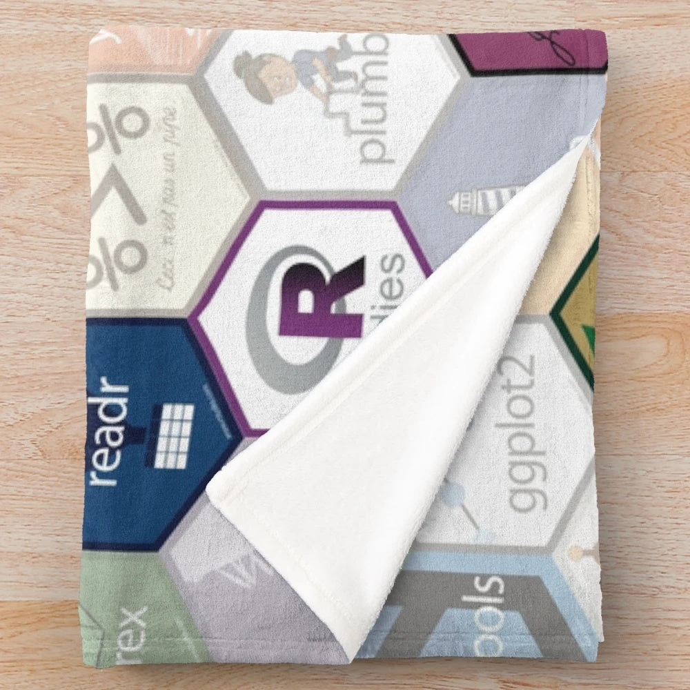 Soft and plush blanket with a large hexagon design, perfect for R programming and data visualization fans.