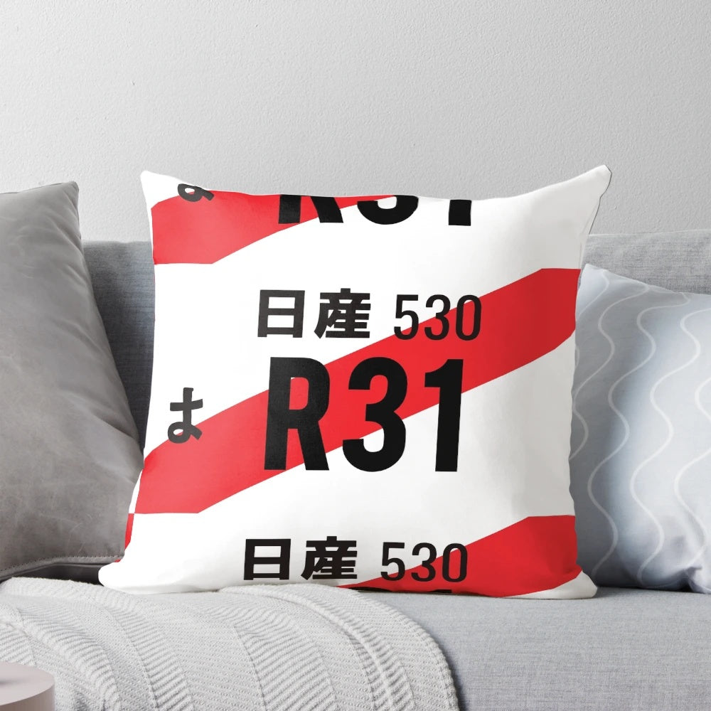 R31 Skyline JDM-inspired number plate pillow with Nissan and NISMO branding