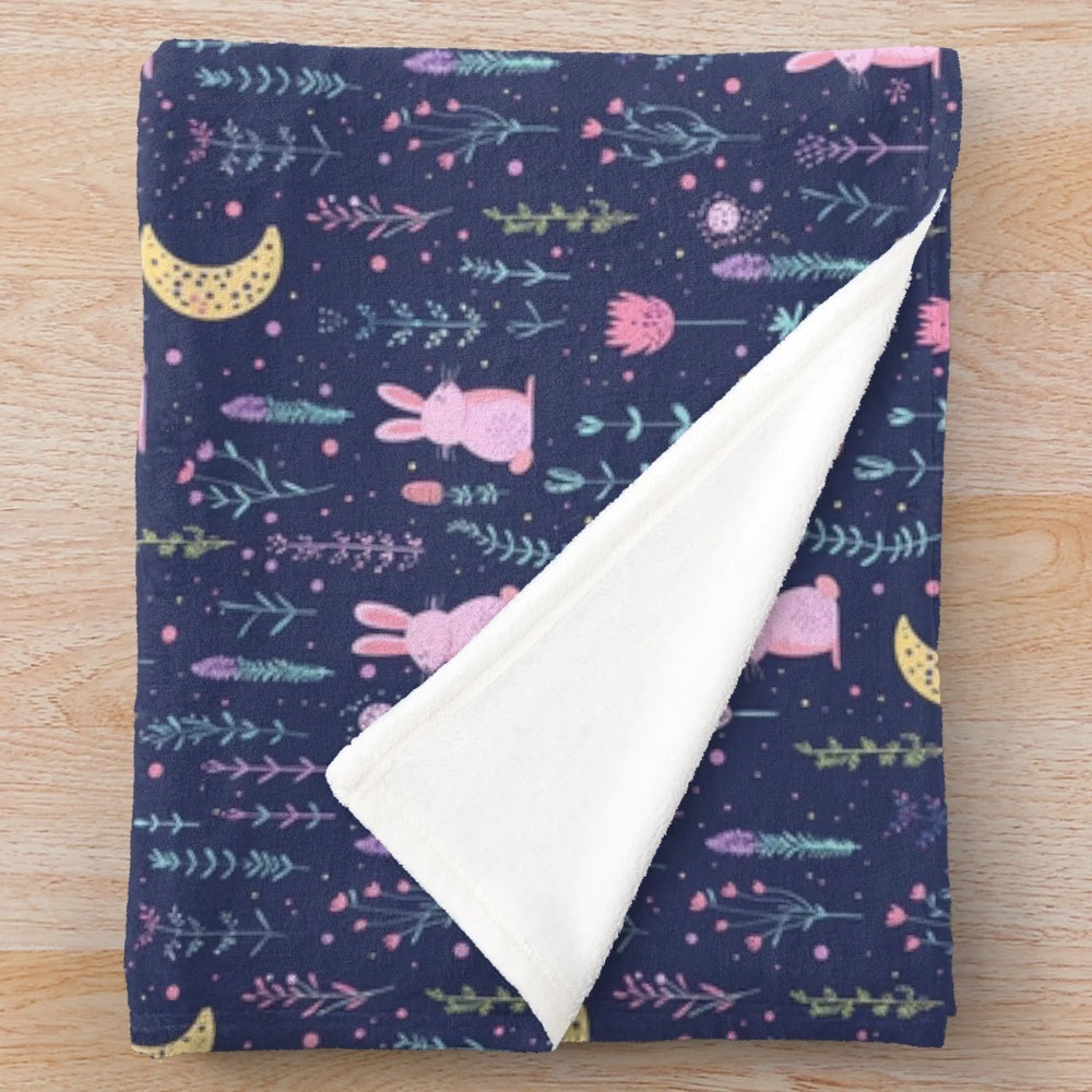 Little rabbit plush blanket with soft, modern abstract cartoon patterns