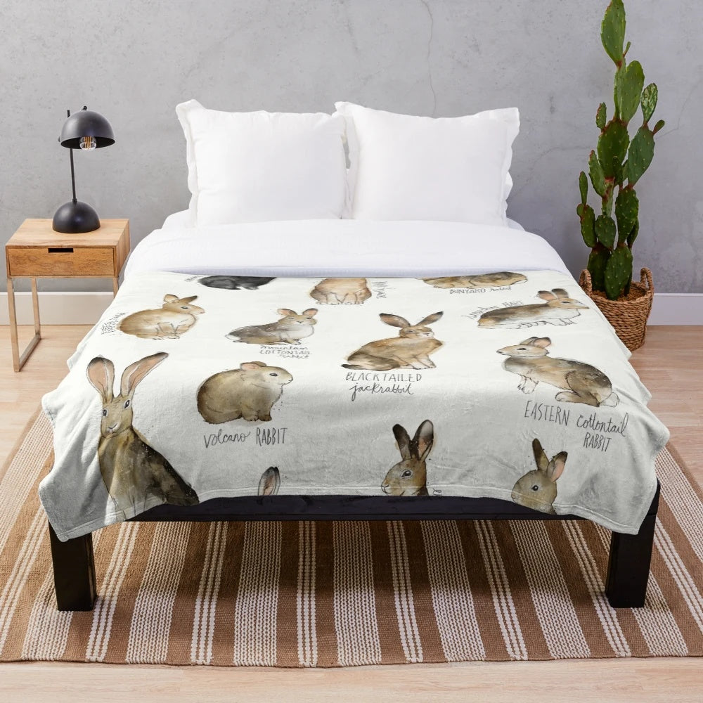Rabbits and hares plush blanket with woodland animal design