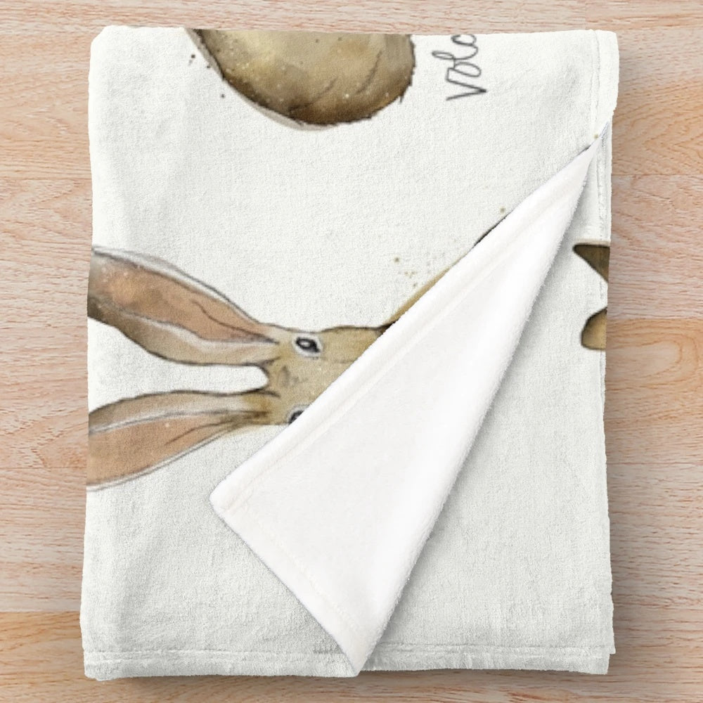 Rabbits and hares plush blanket with woodland animal design