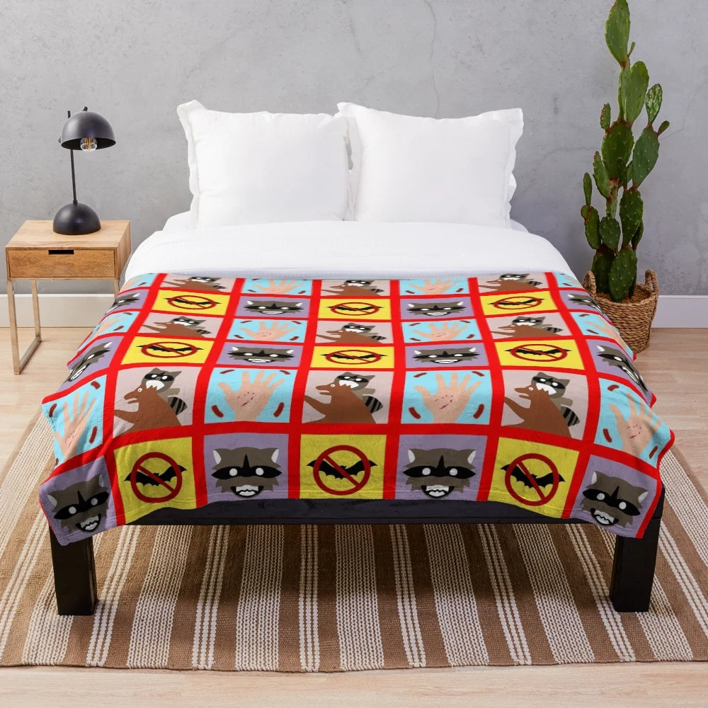 Soft and cuddly rabies-themed plush blanket featuring characters and references from the popular TV show The Office