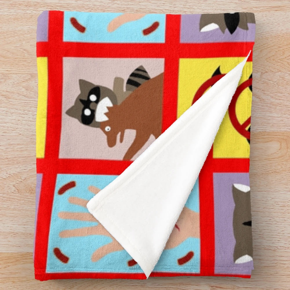 Soft and cuddly rabies-themed plush blanket featuring characters and references from the popular TV show The Office