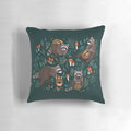 A vibrant green pillow featuring a whimsical raccoon design, perfect for adding a touch of nature-inspired style to your home.