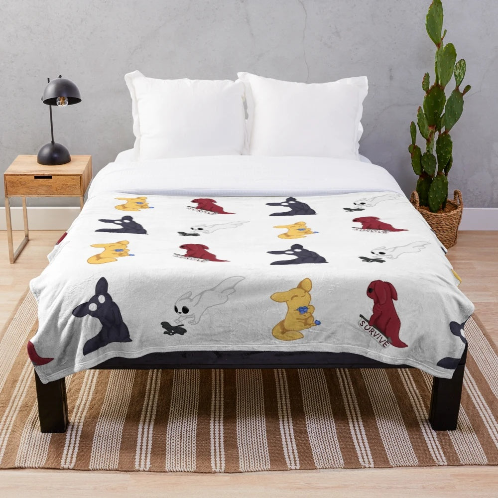 A Rain World-inspired plush blanket featuring slugcats