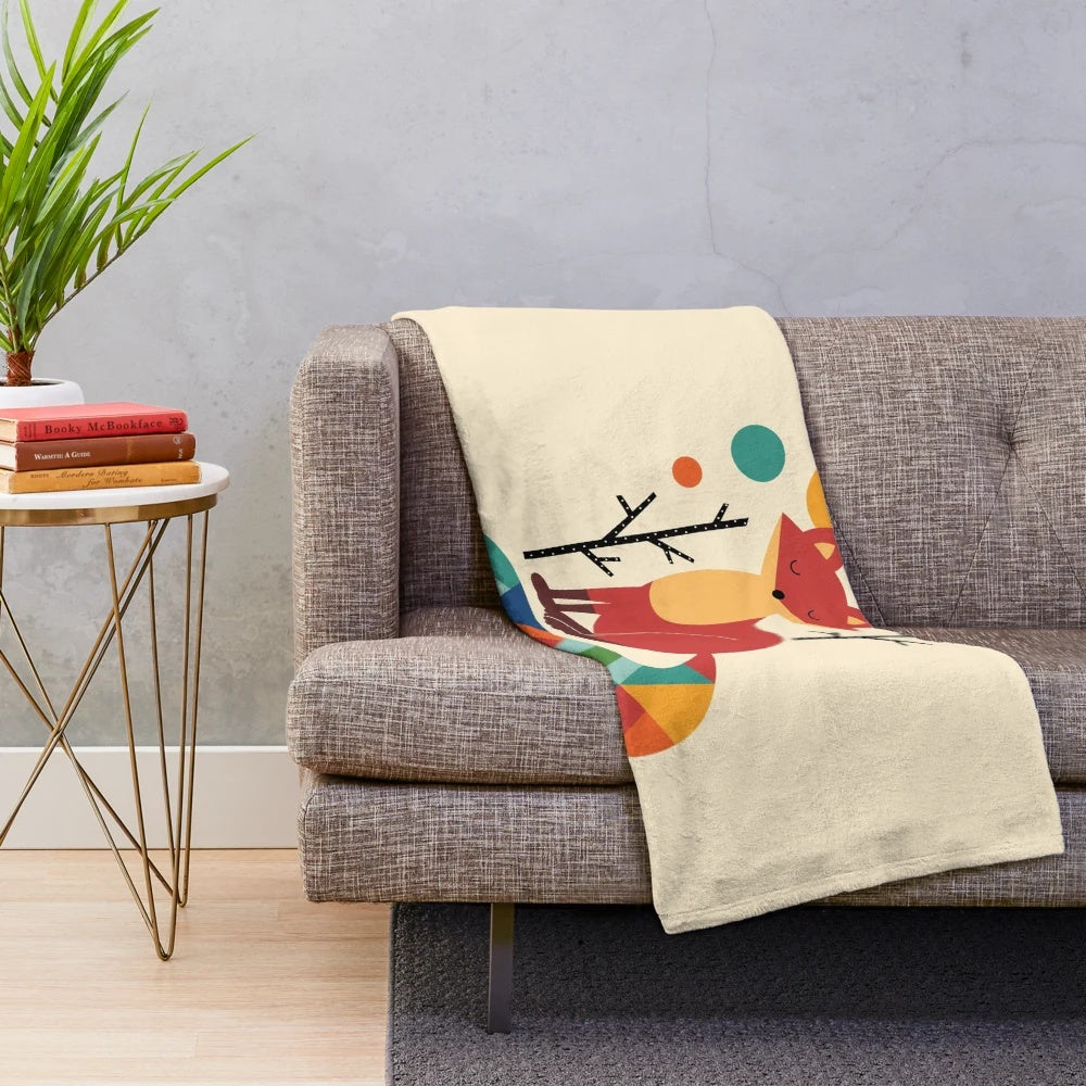 Colorful rainbow fox plush blanket