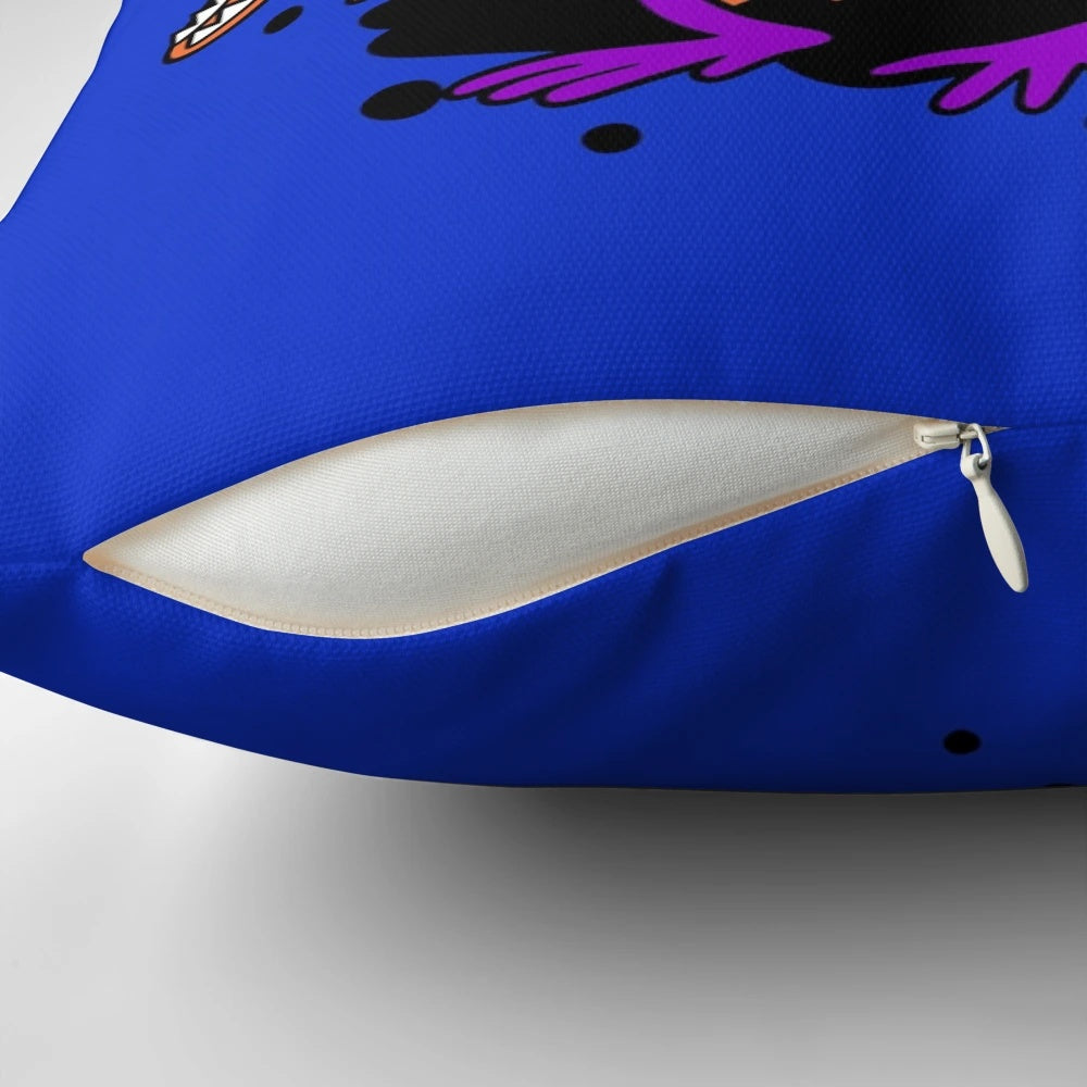 Rainbow-colored friends hugging plush pillow with Roblox-inspired design