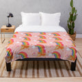 Colorful rainbow plush blanket with sparkles and Shiba Inu design