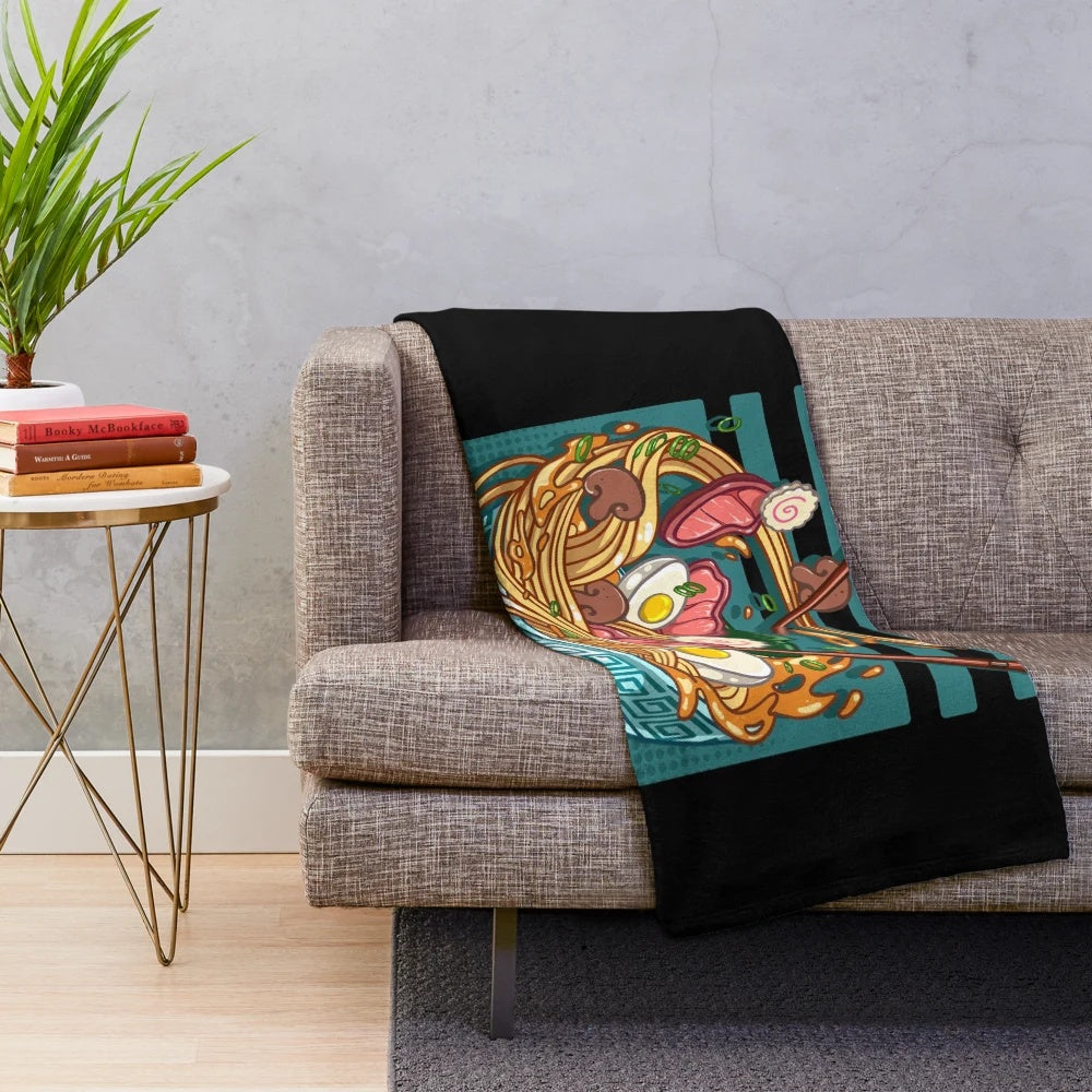 Ramen bowl plush blanket with Japanese-inspired design