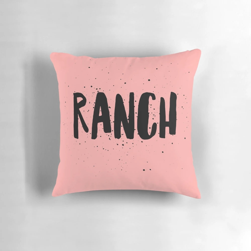 Ranch-themed throw pillow featuring a playful design