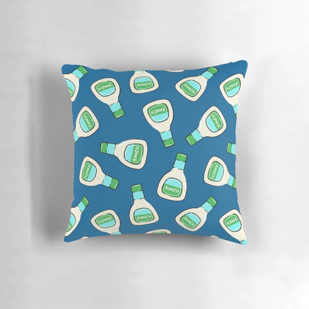 Blue ranch-themed decorative pillow with a little arrow design
