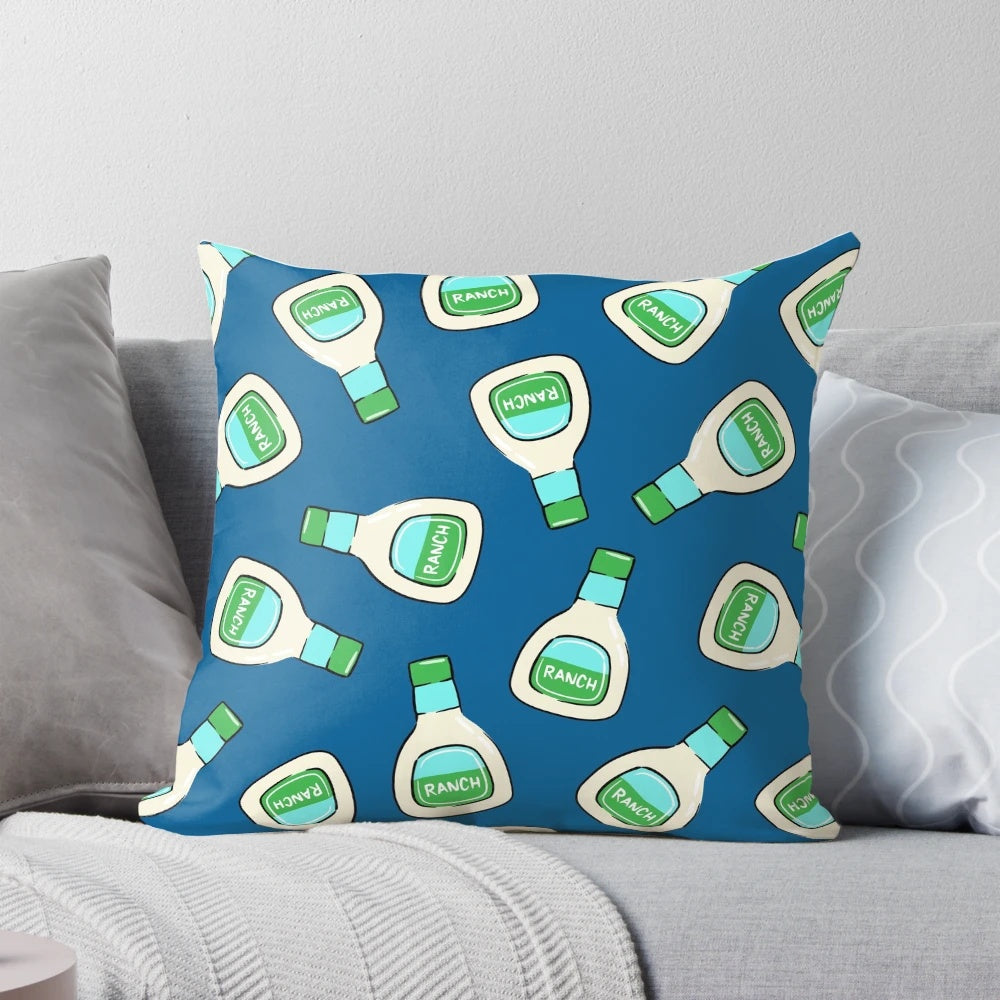 Blue ranch-themed decorative pillow with a little arrow design