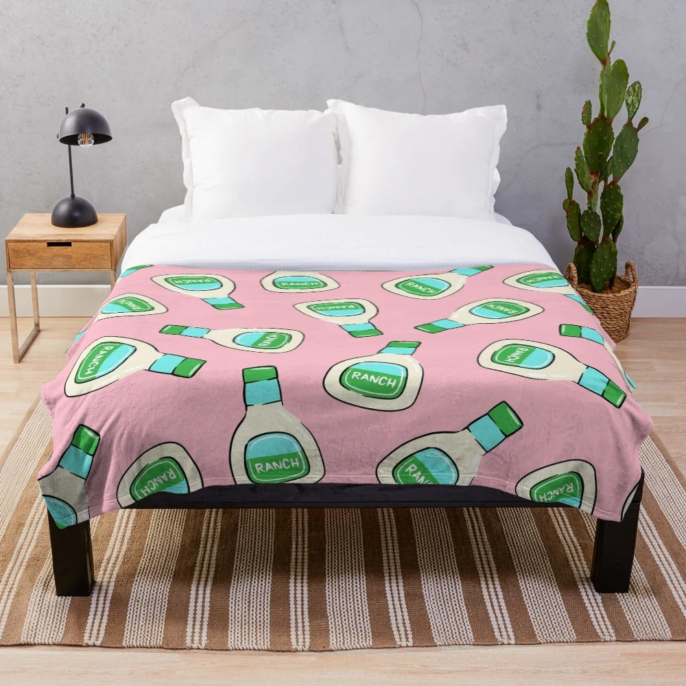 Soft and plush ranch themed blanket with a salad dressing bottle design