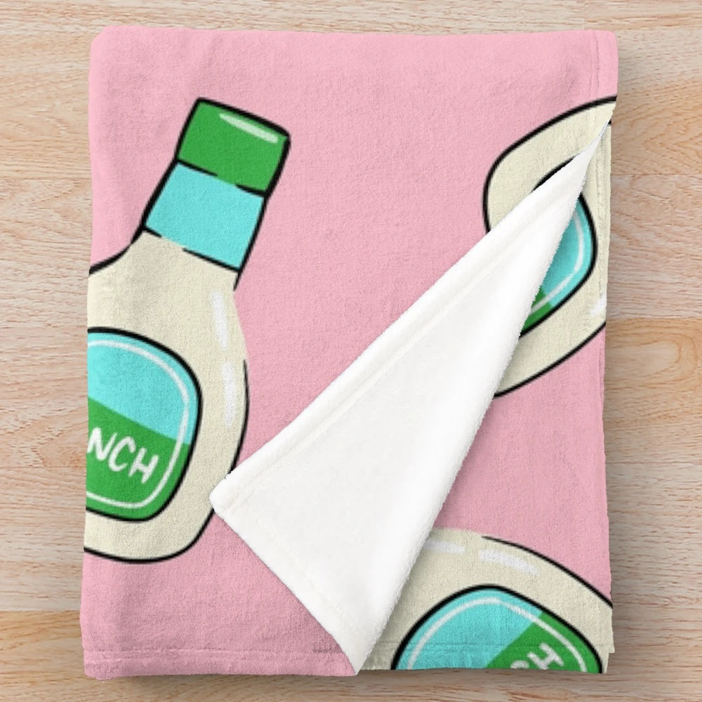 Soft and plush ranch themed blanket with a salad dressing bottle design