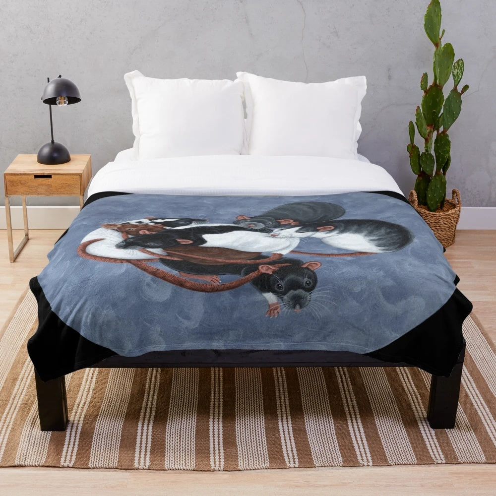 Soft and cuddly plush blanket featuring a pile of adorable rats
