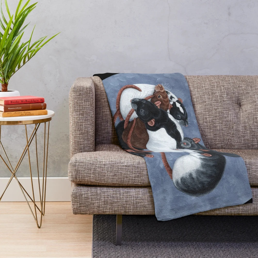 Soft and cuddly plush blanket featuring a pile of adorable rats