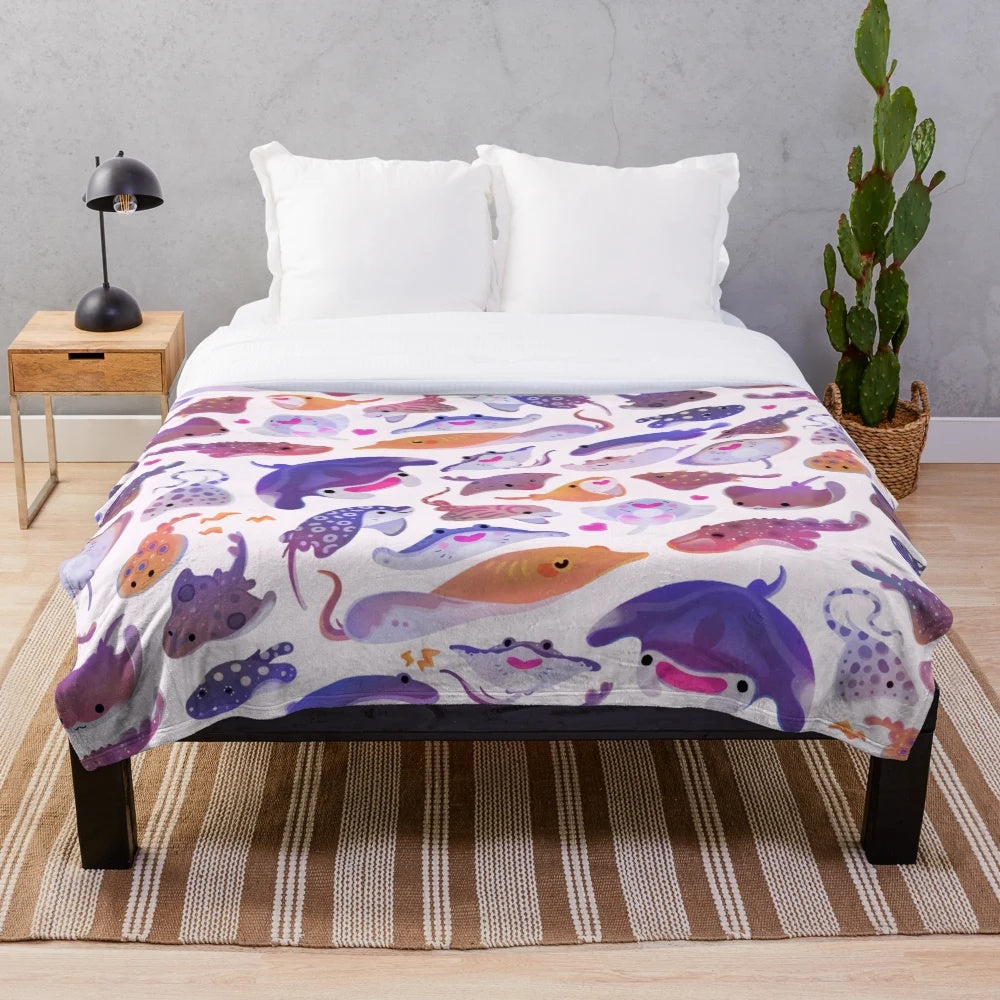 Plush ray-themed blanket with marine life design