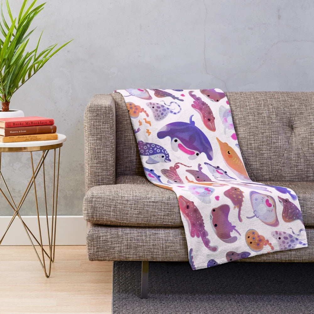 Plush ray-themed blanket with marine life design
