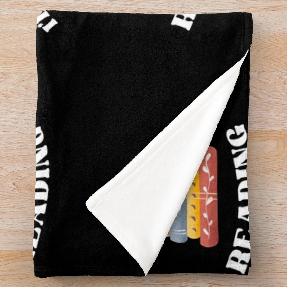 Plush blanket with "I'd Rather Be Reading" design, great gift for book lovers