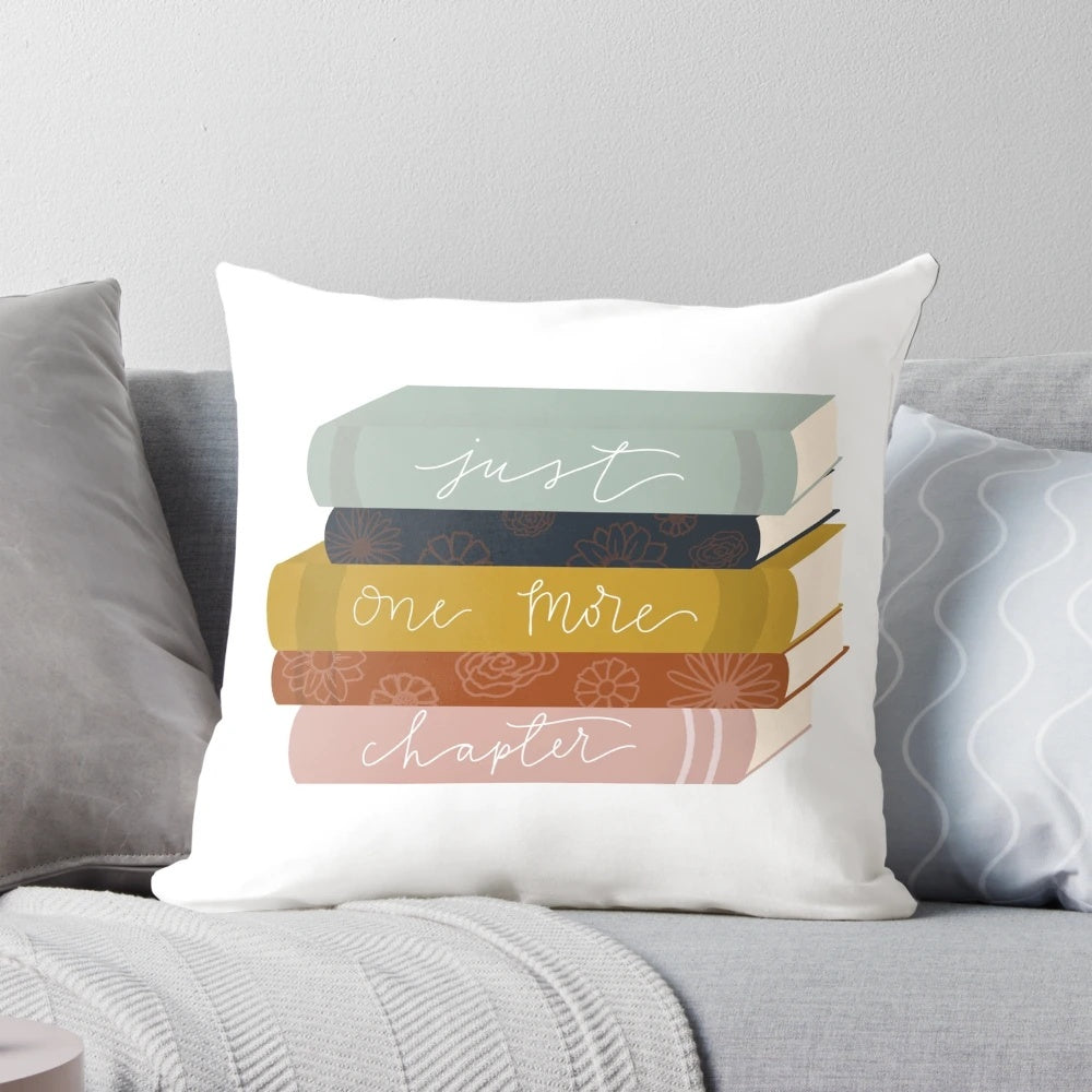 Plush pillow with a stack of books design, perfect for book enthusiasts and avid readers.