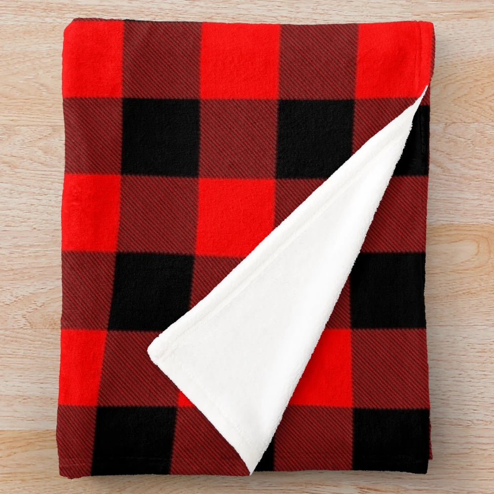 Red and black plaid plush blanket with a classic lumberjack design