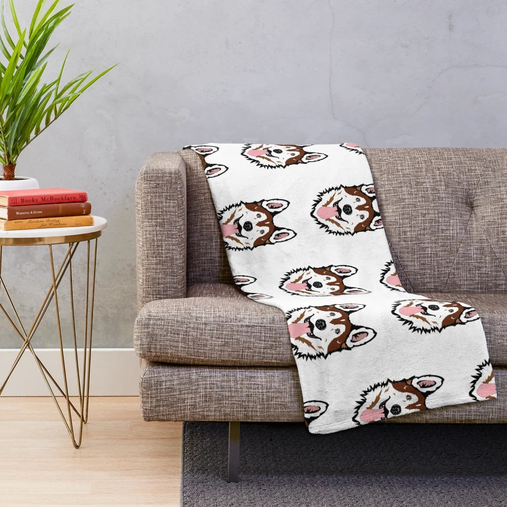 Red and white siberian husky plush blanket
