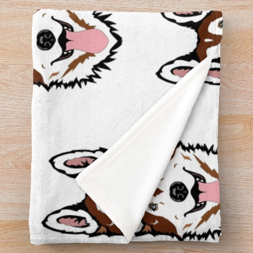 Red and white siberian husky plush blanket