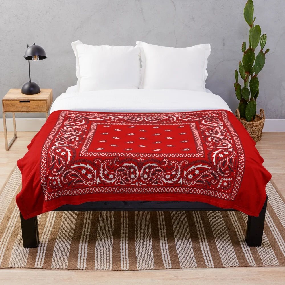 Red bandana-patterned plush blanket