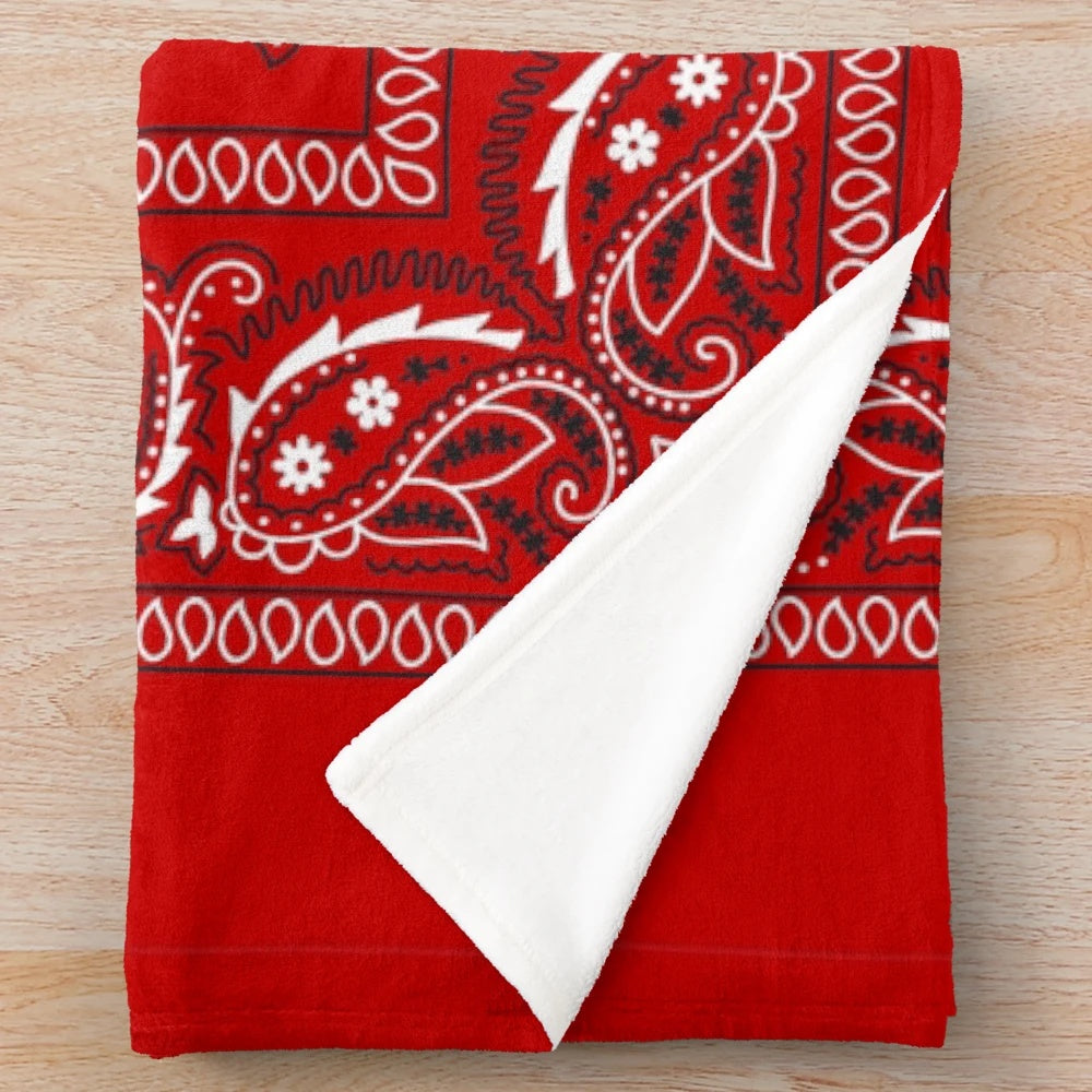 Red bandana-patterned plush blanket