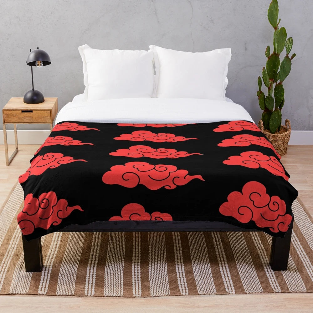 Plush red cloud blanket with anime-inspired design