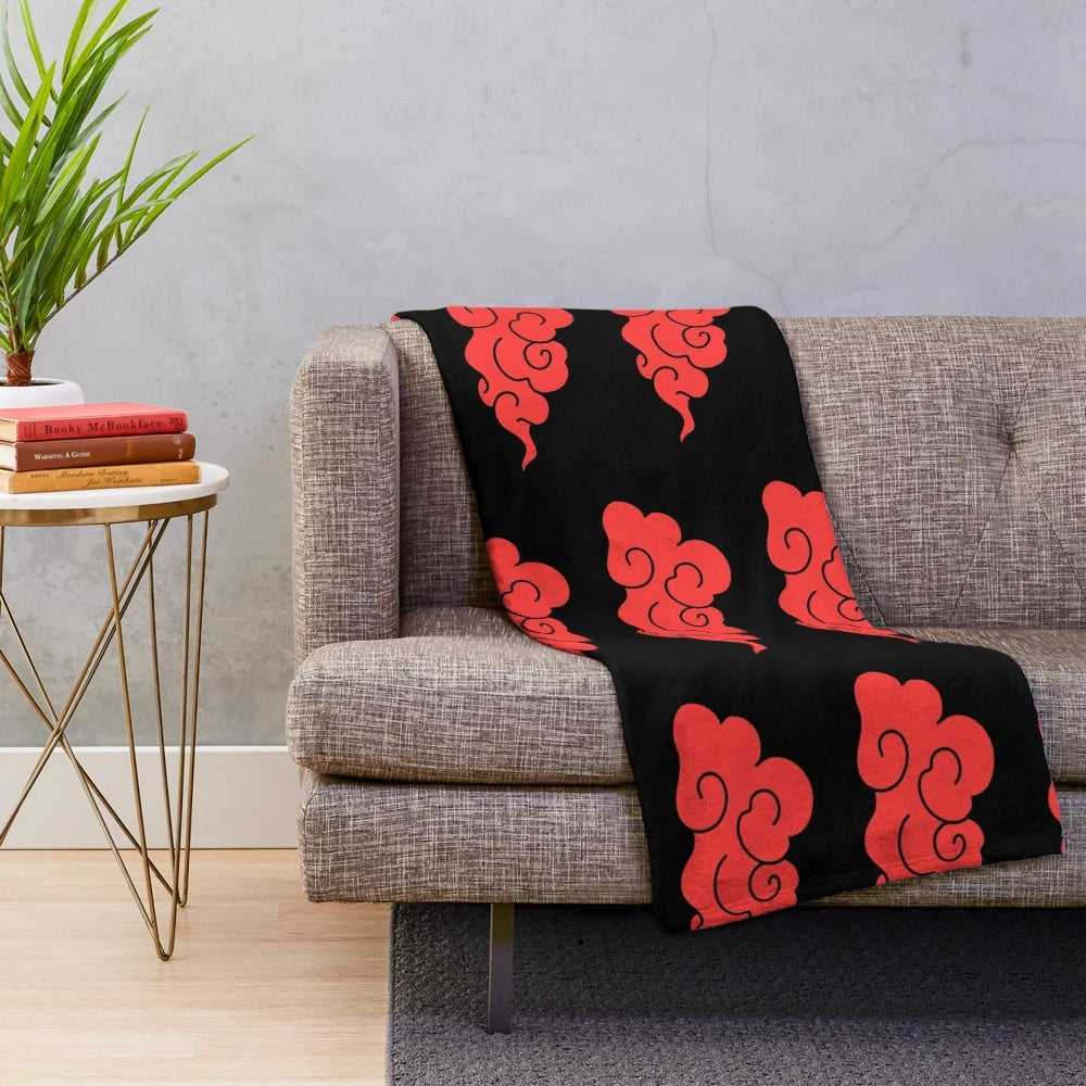Plush red cloud blanket with anime-inspired design