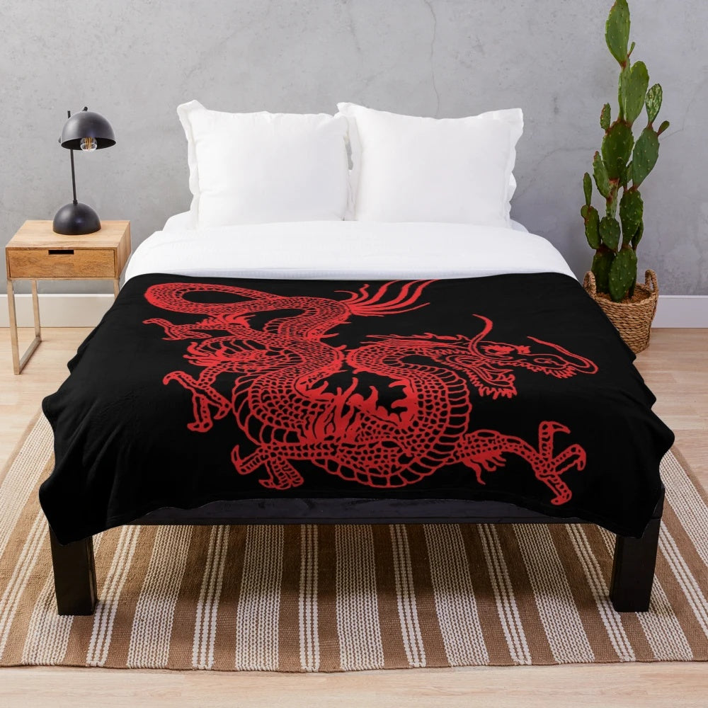 Red dragon plush blanket with Asian-inspired design