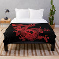 Red dragon plush blanket with Asian-inspired design