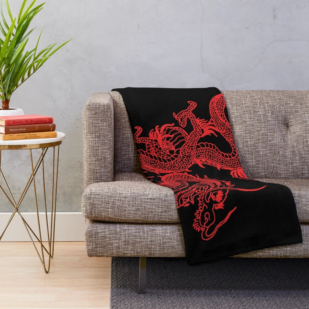 Red dragon plush blanket with Asian-inspired design