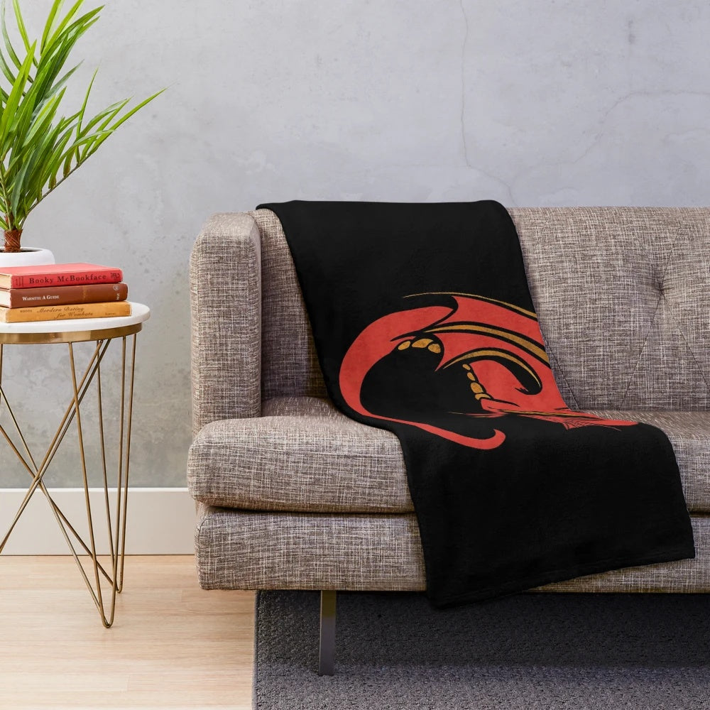 Soft, plush red dragon-themed throw blanket