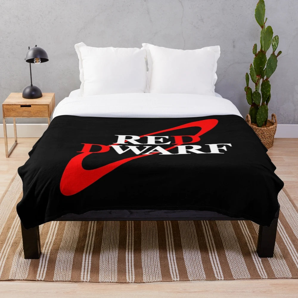 Red Dwarf inspired plush blanket with the show's logo