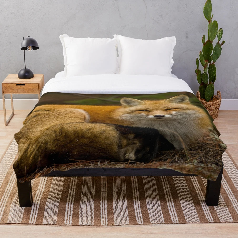 Red fox plush blanket with nature inspired design