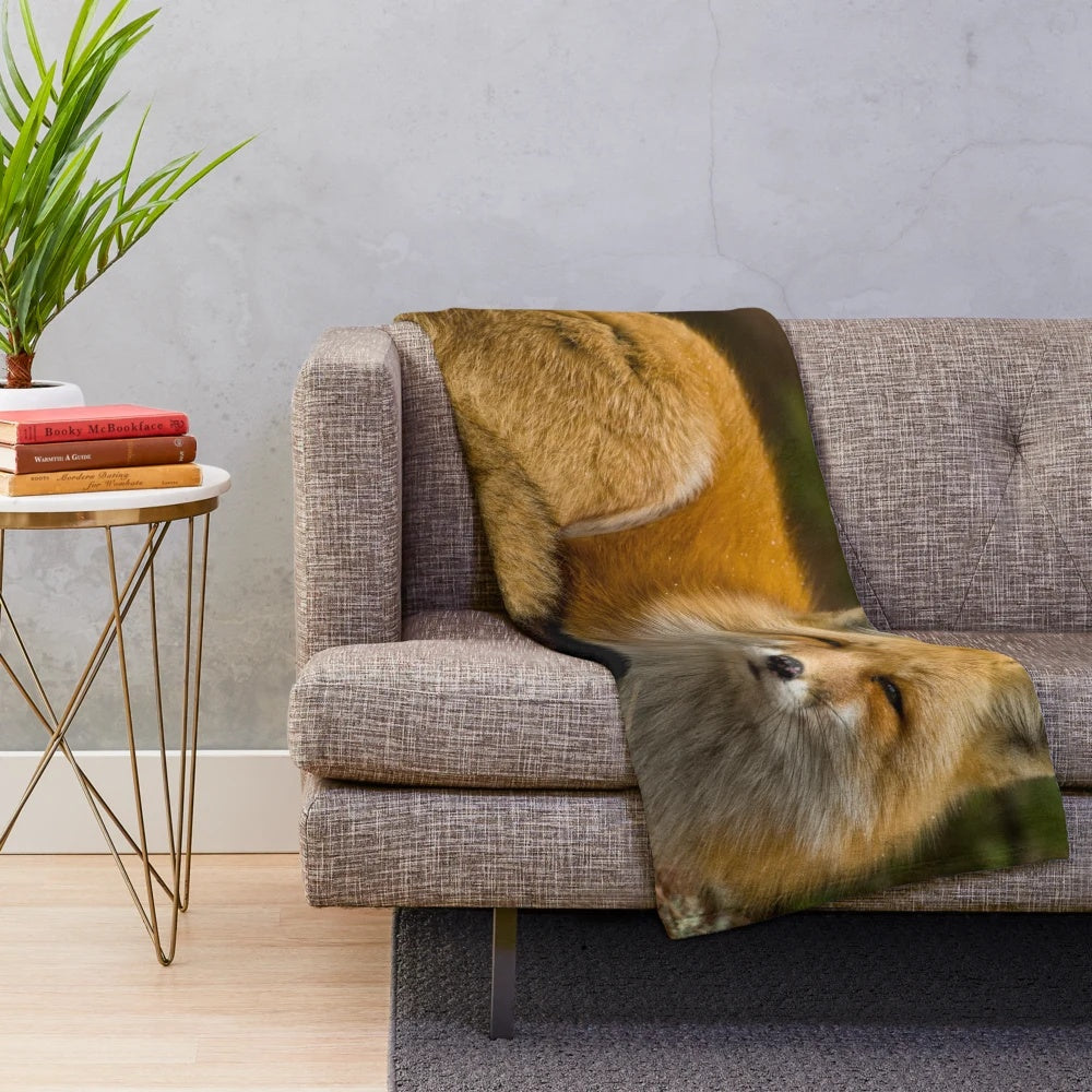 Red fox plush blanket with nature inspired design