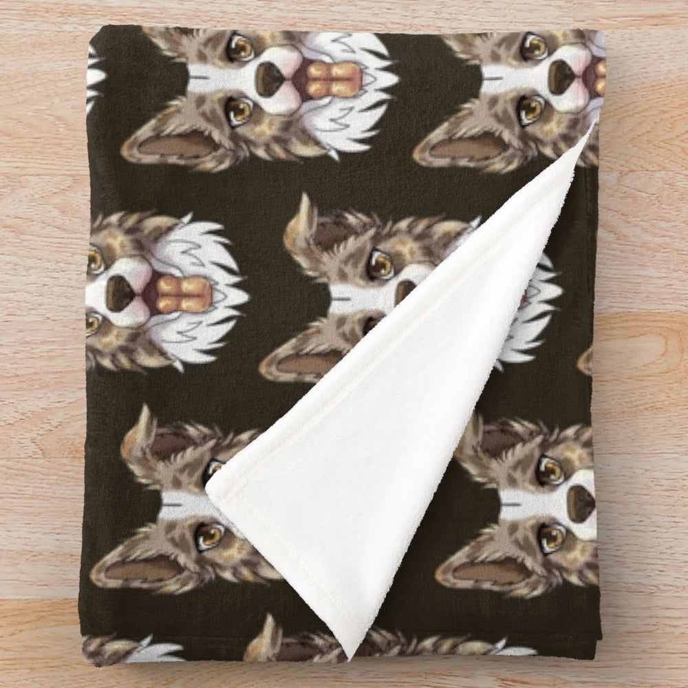 Red merle border collie plush blanket with soft, fluffy design