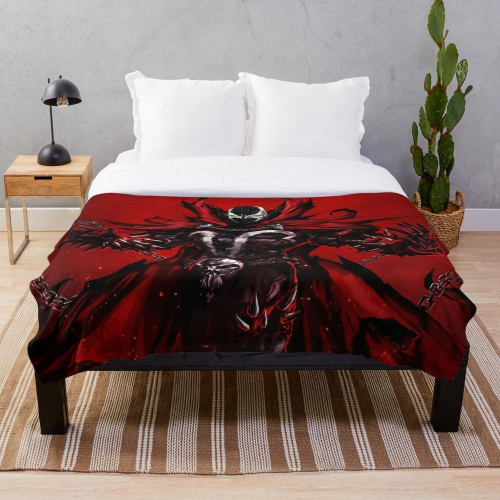 Red monster plush blanket featuring a horror movie-inspired character