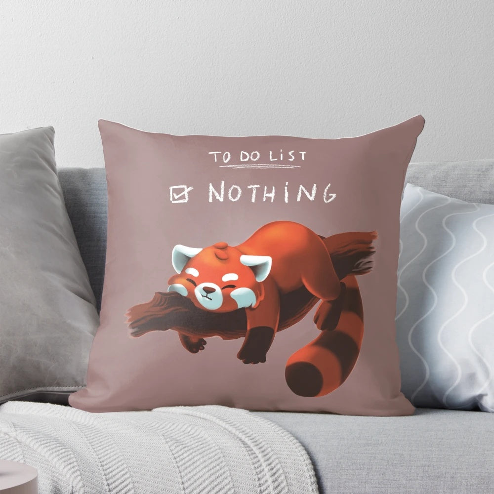 A soft, fluffy red panda-themed pillow for procrastination and relaxation