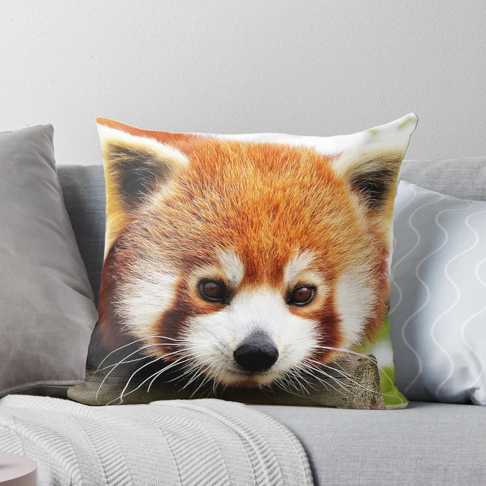 Soft, plush red panda throw pillow with detailed nature photography